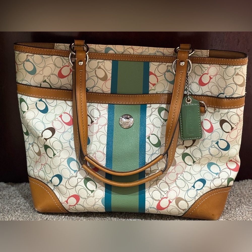Coach- Chelsea Handbag Double straps with pockets in front and back of purse.